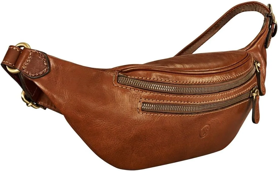 Maxwell Scott - Mens Womens Luxury Leather Fanny Pack Belt Bag - Handmade from Full Grain Hides - The Centolla Chestnut Tan