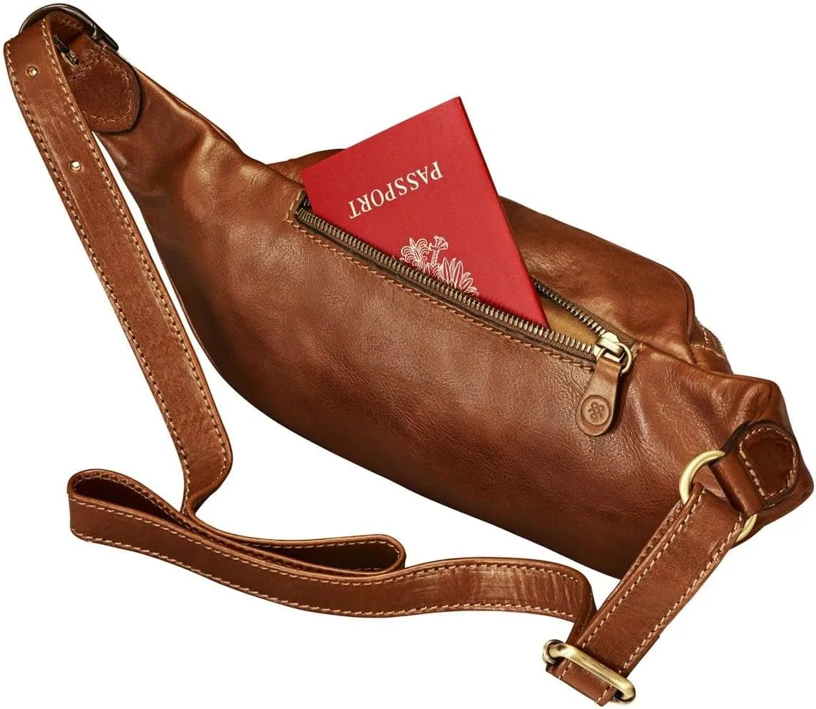 Maxwell Scott - Mens Womens Luxury Leather Fanny Pack Belt Bag - Handmade from Full Grain Hides - The Centolla Chestnut Tan