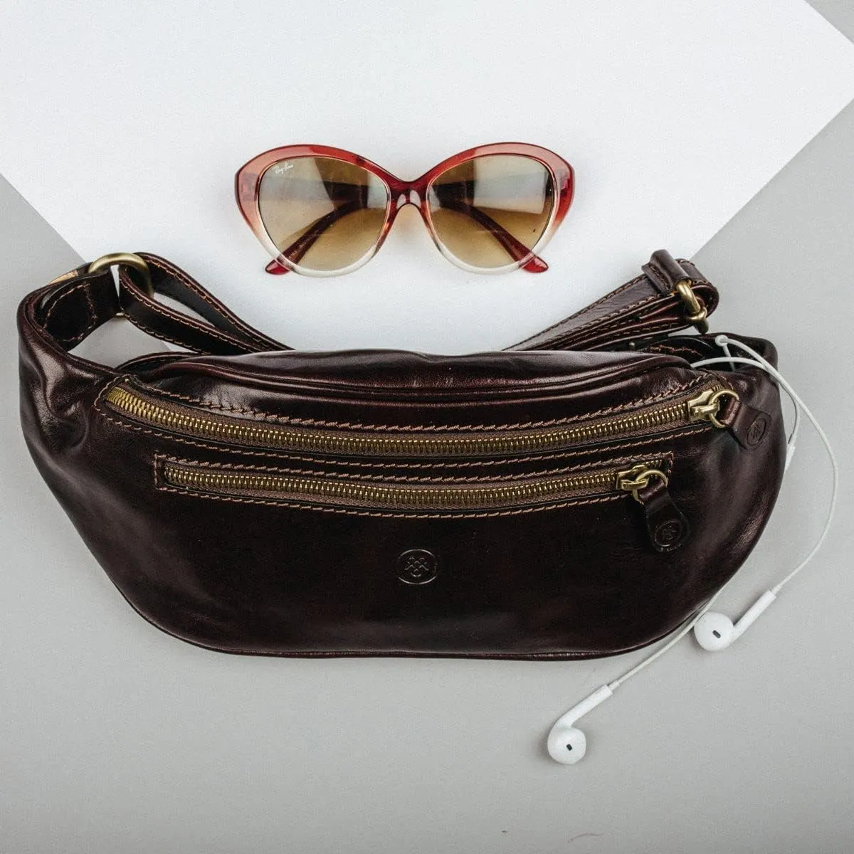 Maxwell Scott - Mens Womens Luxury Leather Fanny Pack Belt Bag - Handmade from Full Grain Hides - The Centolla Chestnut Tan
