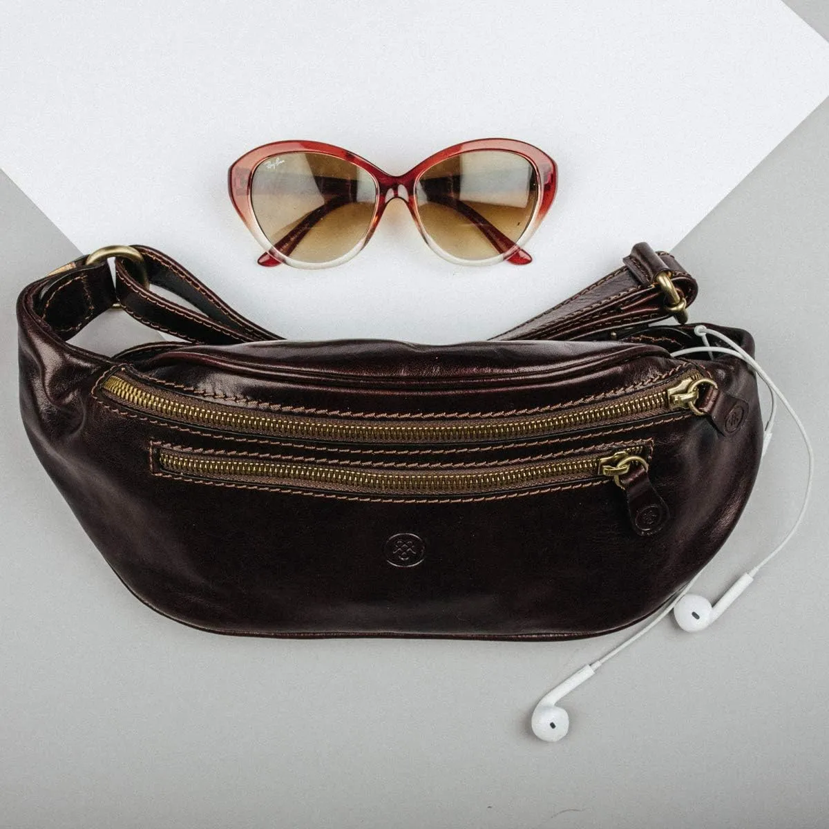 Maxwell Scott - Mens Womens Luxury Leather Fanny Pack Belt Bag - Handmade from Full Grain Hides - The Centolla Chestnut Tan