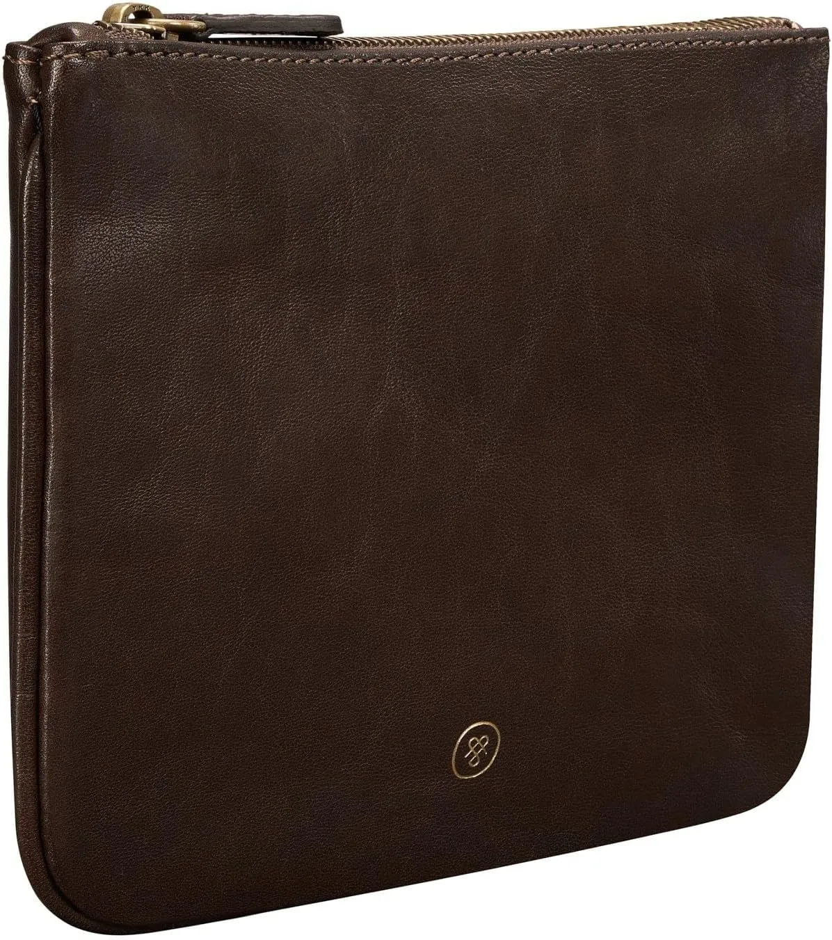 Maxwell Scott - Personalized Womens Luxury Designer Leather Flat Makeup Bag Purse - The Zeta - Dark Brown