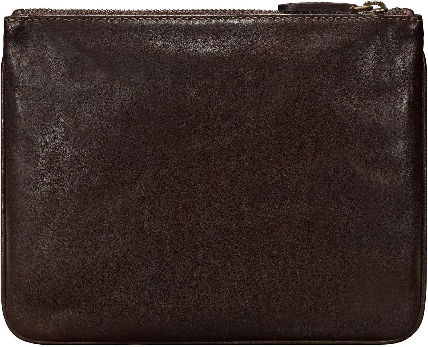 Maxwell Scott - Personalized Womens Luxury Designer Leather Flat Makeup Bag Purse - The Zeta - Dark Brown