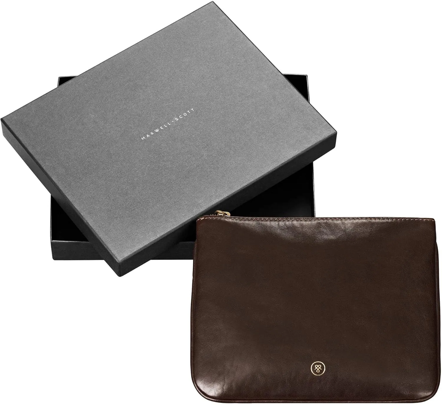 Maxwell Scott - Personalized Womens Luxury Designer Leather Flat Makeup Bag Purse - The Zeta - Dark Brown