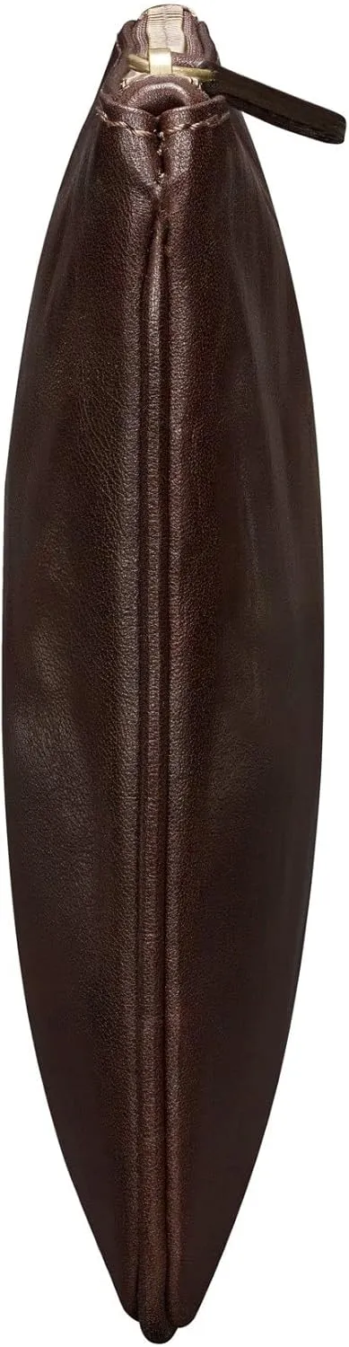 Maxwell Scott - Personalized Womens Luxury Designer Leather Flat Makeup Bag Purse - The Zeta - Dark Brown