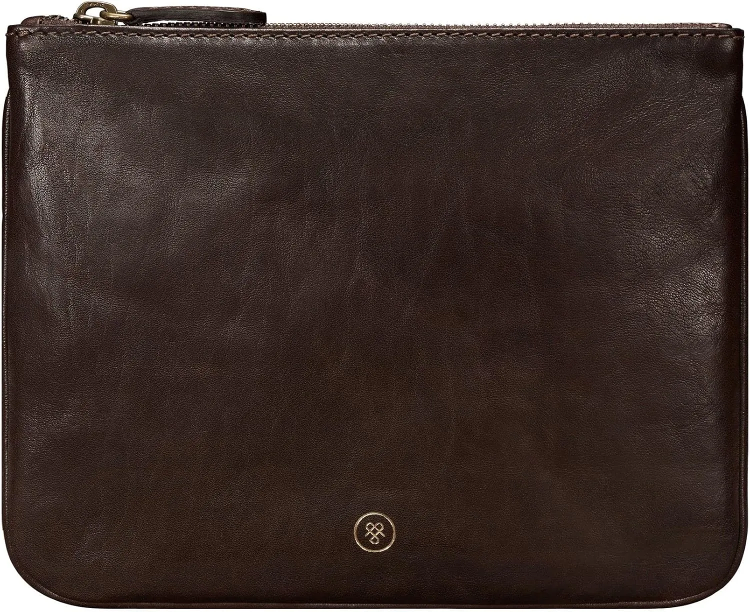 Maxwell Scott - Personalized Womens Luxury Designer Leather Flat Makeup Bag Purse - The Zeta - Dark Brown