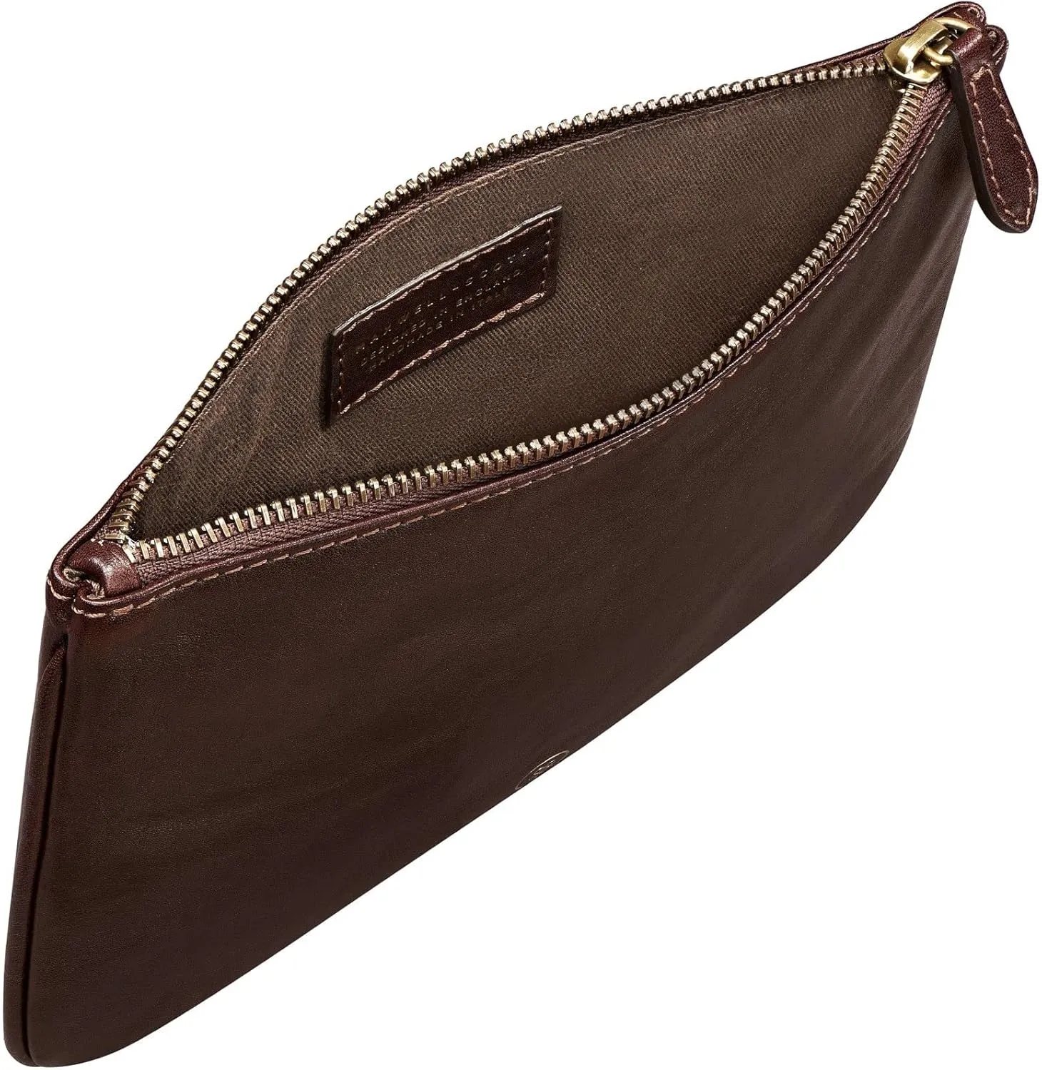 Maxwell Scott - Personalized Womens Luxury Designer Leather Flat Makeup Bag Purse - The Zeta - Dark Brown