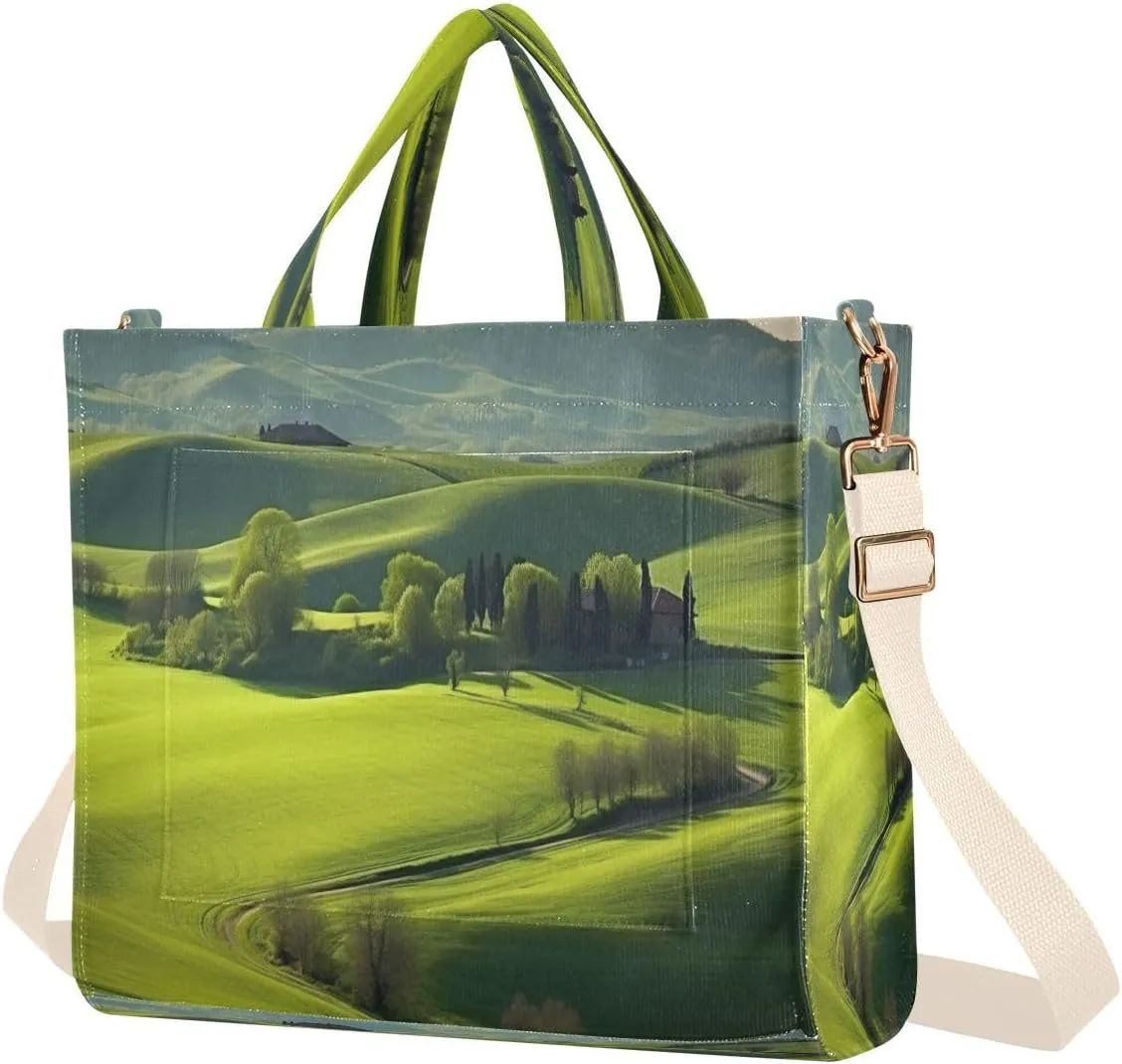 Meadow Grassland Corduroy Tote Bag for Women Hobo Crossbody Bag Purse Stylish Shoulder Handbag Messenger Bags, S