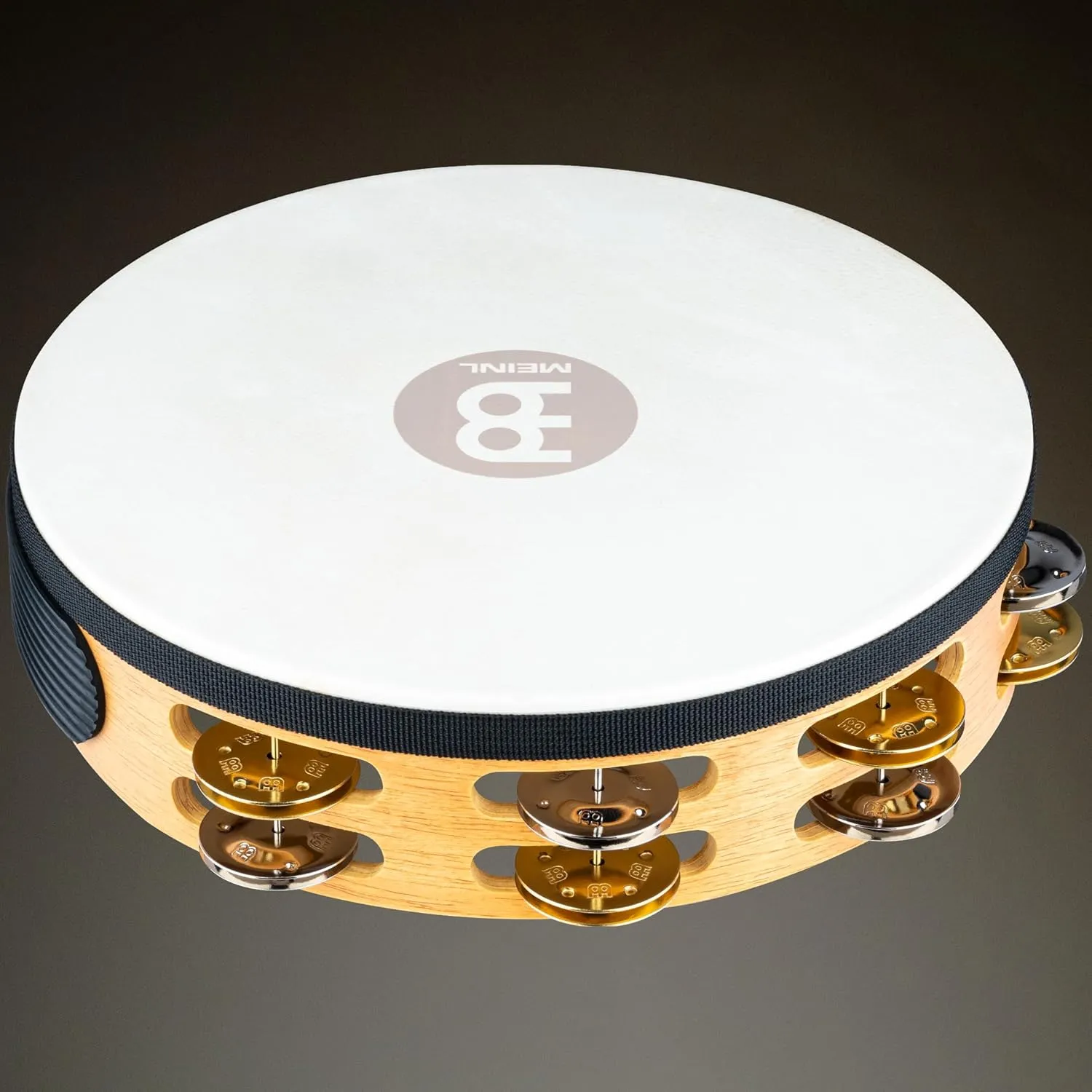 Meinl Percussion TAH2M-SNT Traditional 10-Inch Wood Tambourine with Goat Skin Head and Dual Alloy Jingles, 2 Row