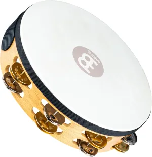 Meinl Percussion TAH2M-SNT Traditional 10-Inch Wood Tambourine with Goat Skin Head and Dual Alloy Jingles, 2 Row
