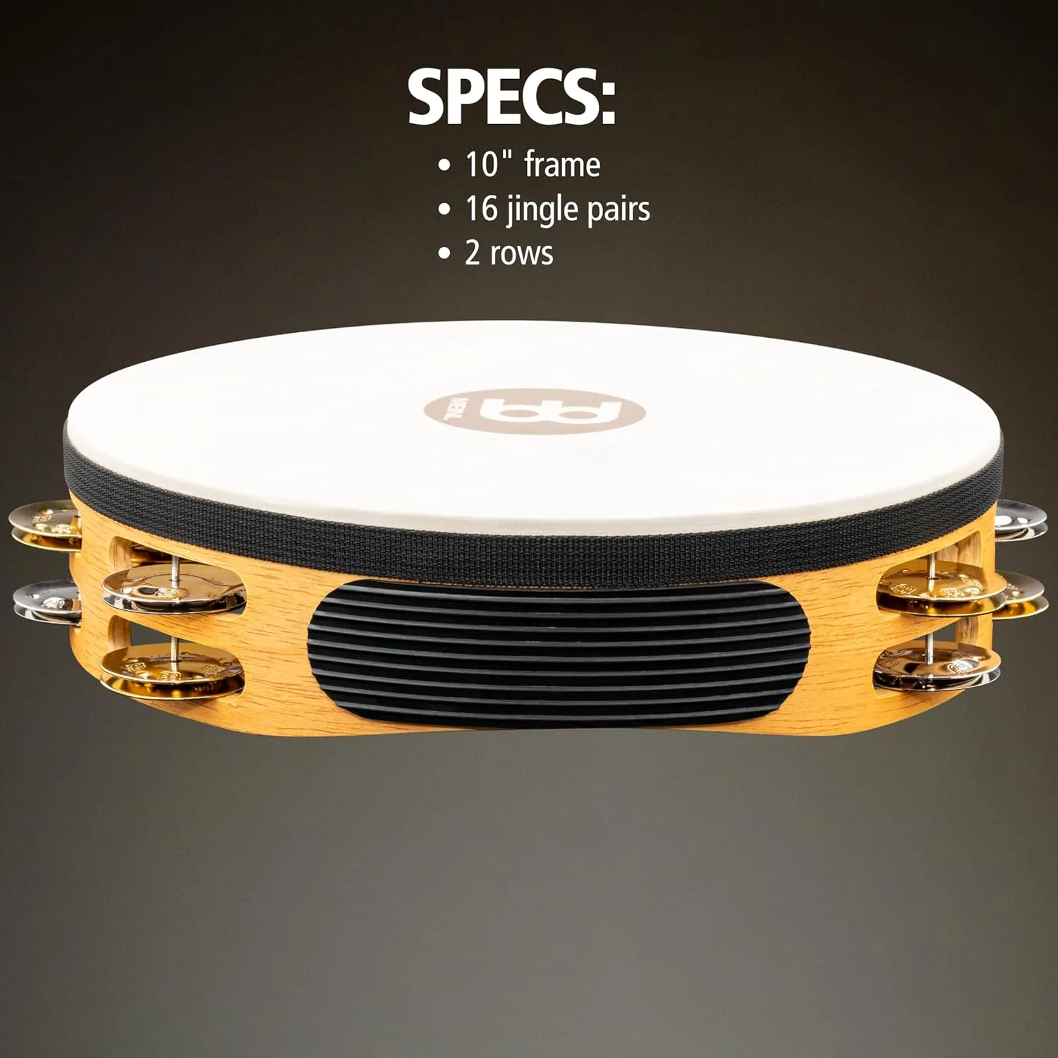 Meinl Percussion TAH2M-SNT Traditional 10-Inch Wood Tambourine with Goat Skin Head and Dual Alloy Jingles, 2 Row