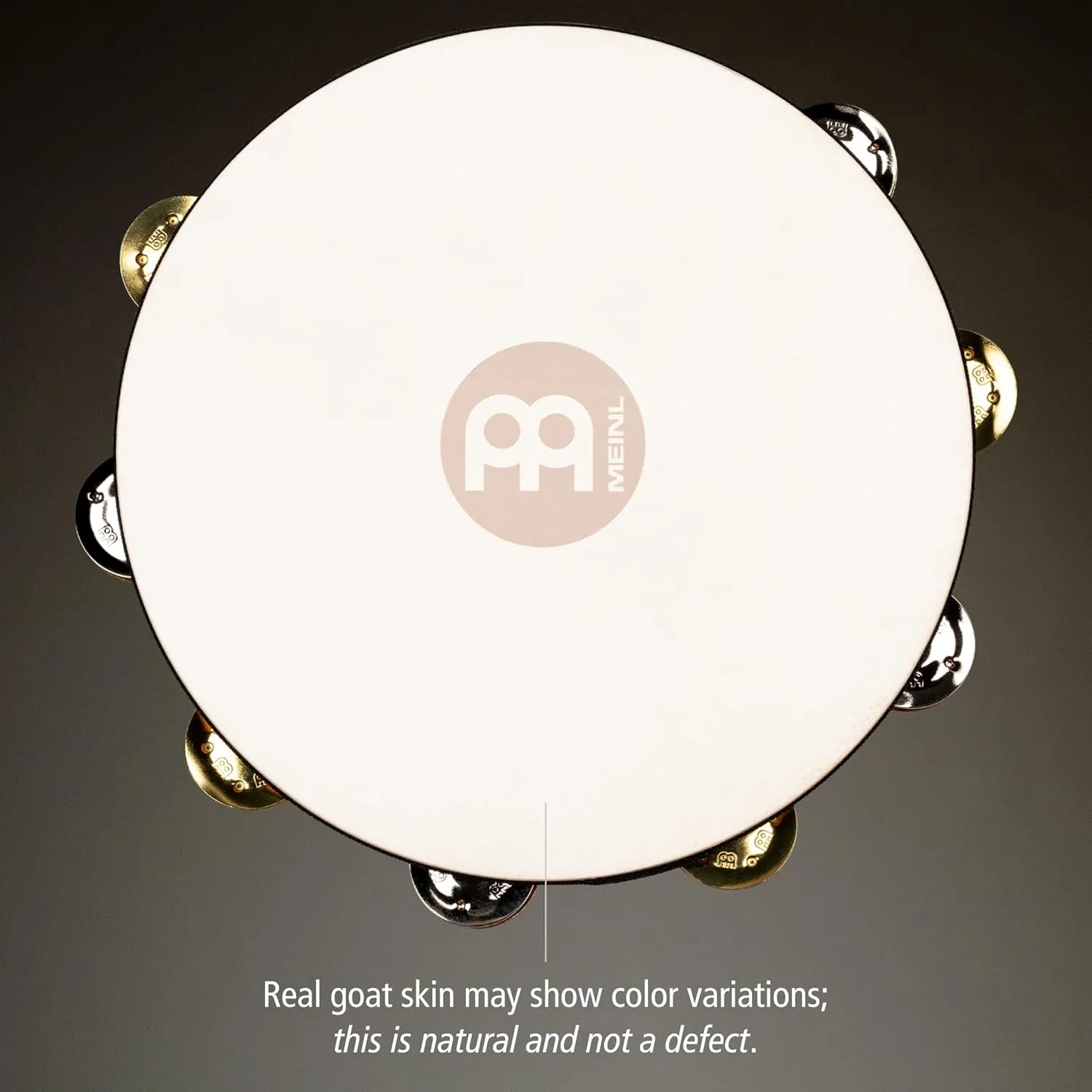 Meinl Percussion TAH2M-SNT Traditional 10-Inch Wood Tambourine with Goat Skin Head and Dual Alloy Jingles, 2 Row