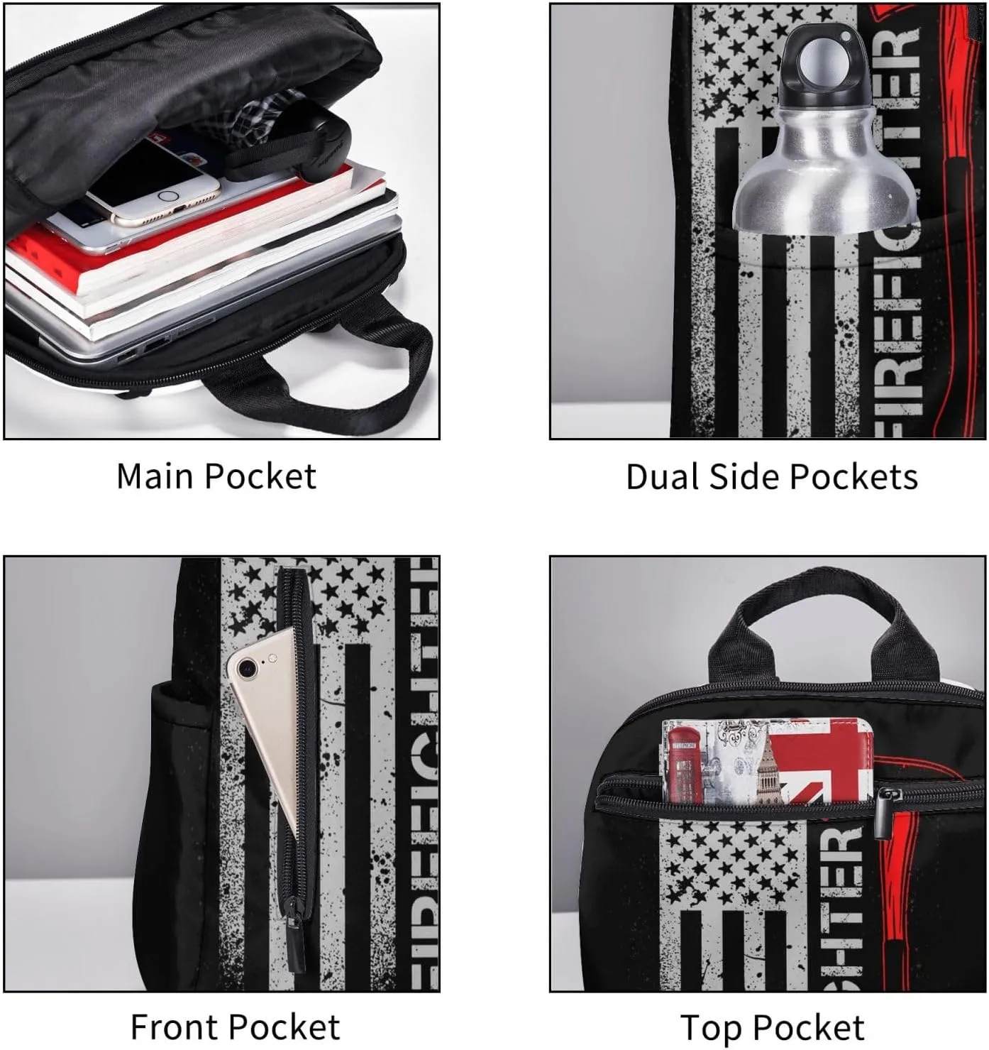 Men women college business travel anti theft laptops backpack large capacity bookbag computer bag - for American Thin Red Line Flag Firefighter Black