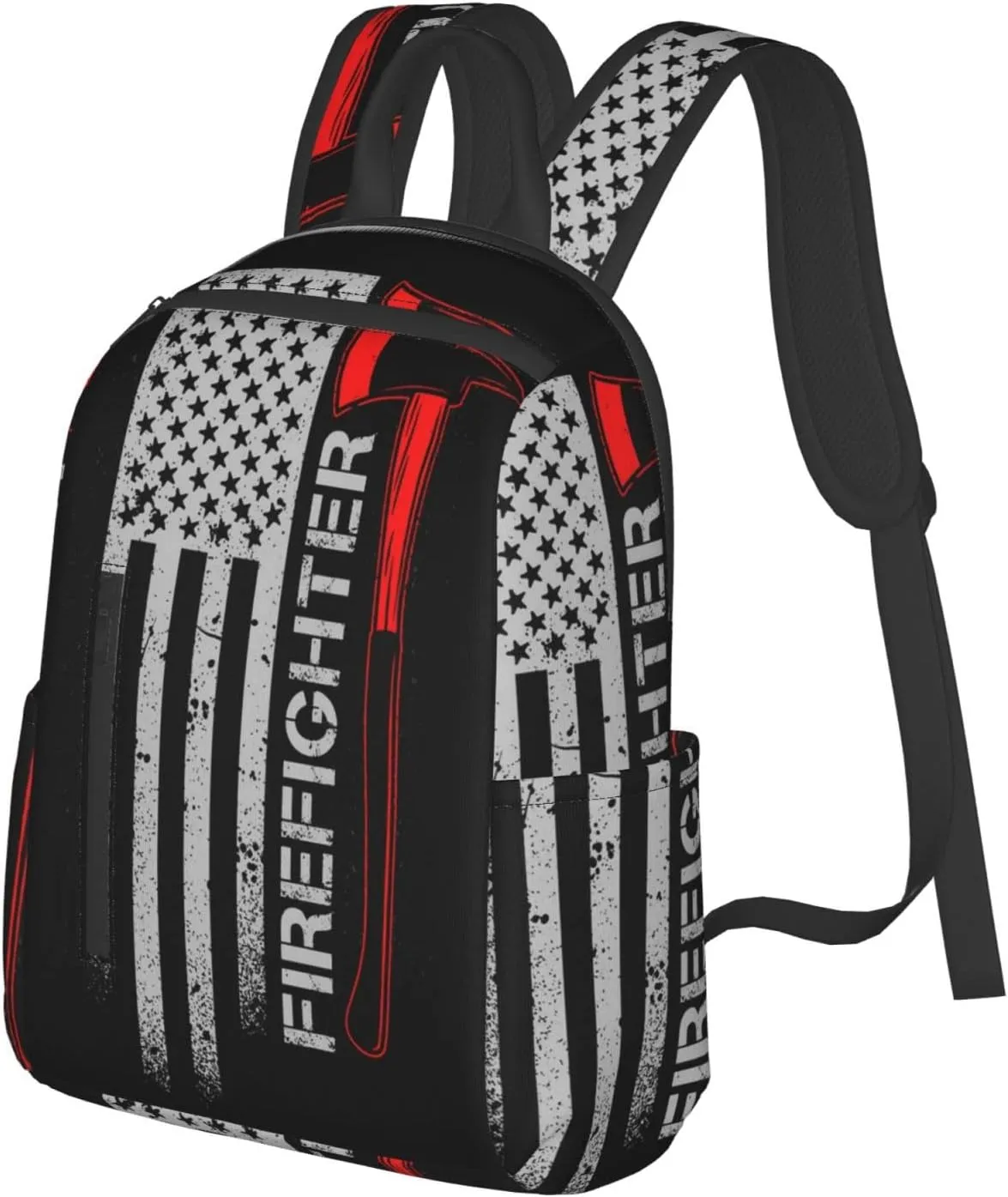 Men women college business travel anti theft laptops backpack large capacity bookbag computer bag - for American Thin Red Line Flag Firefighter Black