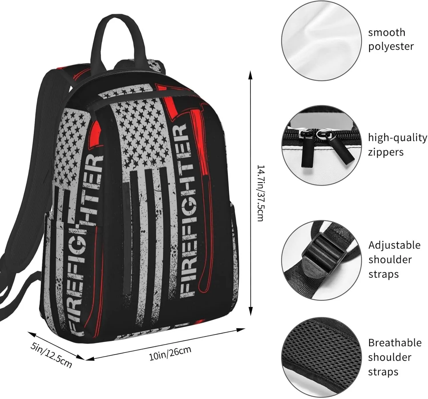 Men women college business travel anti theft laptops backpack large capacity bookbag computer bag - for American Thin Red Line Flag Firefighter Black