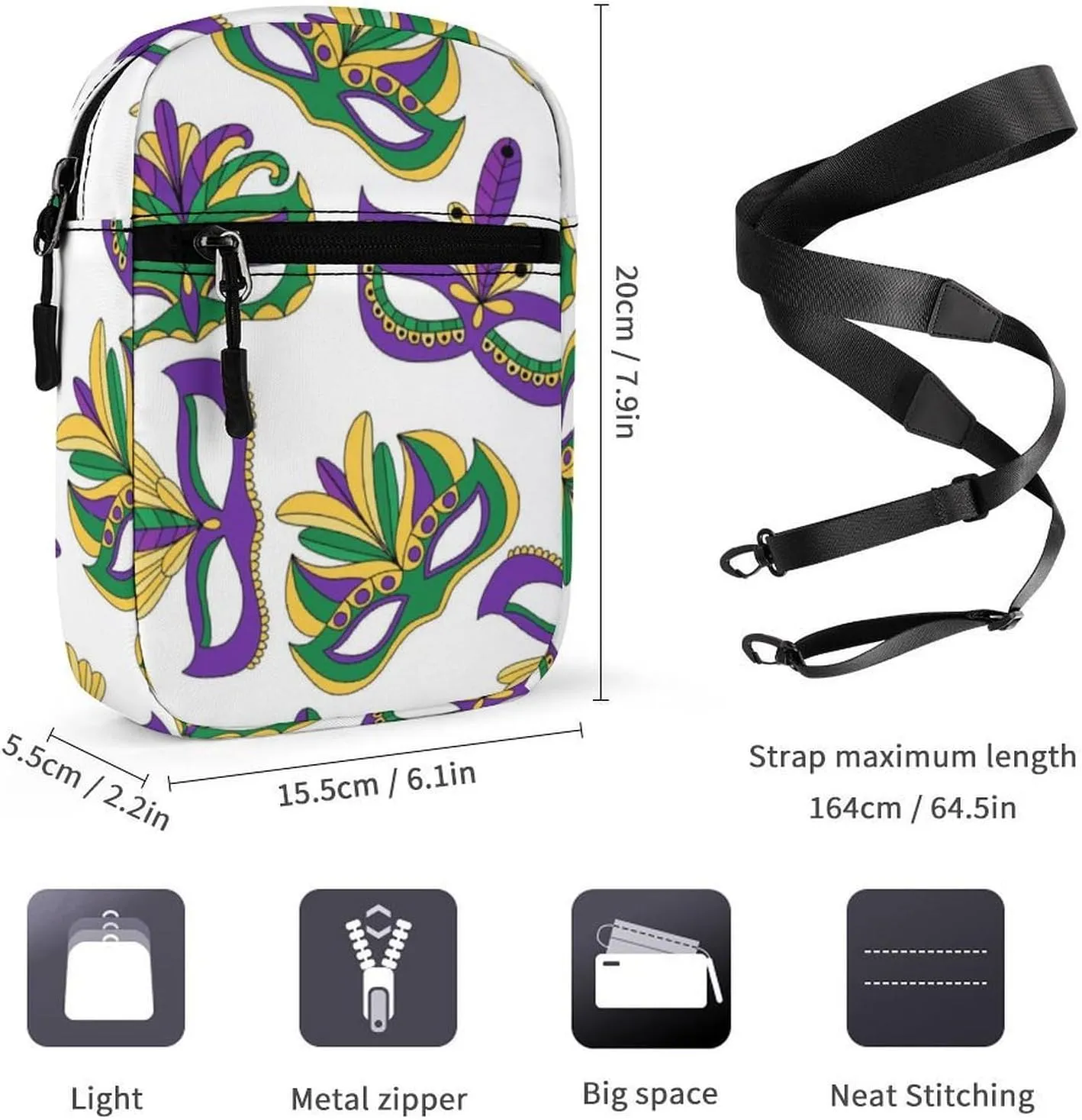 Mens Crossbody Zipper Bag, Small Shoulder Bag Zipper Travel Phone Pouch Wallet Waterproof Mini Purse