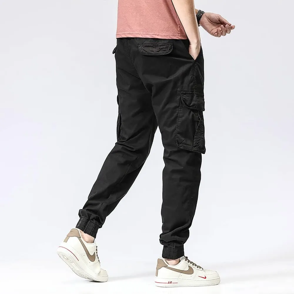 Men's Regular Fit Cargo Pants Drawstring Cotton Multi Pockets Military Pants