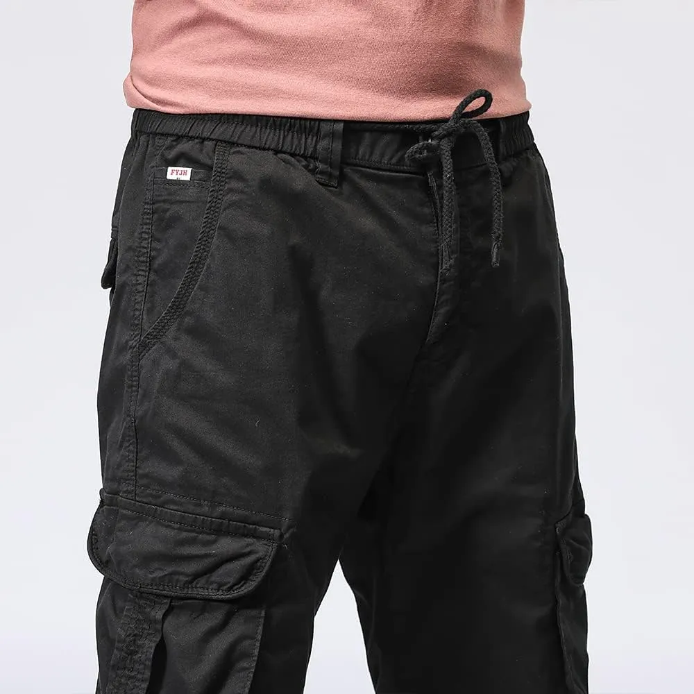 Men's Regular Fit Cargo Pants Drawstring Cotton Multi Pockets Military Pants