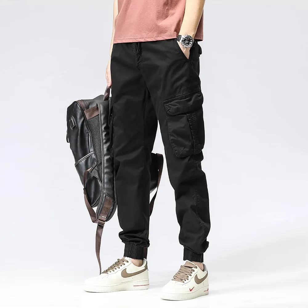Men's Regular Fit Cargo Pants Drawstring Cotton Multi Pockets Military Pants
