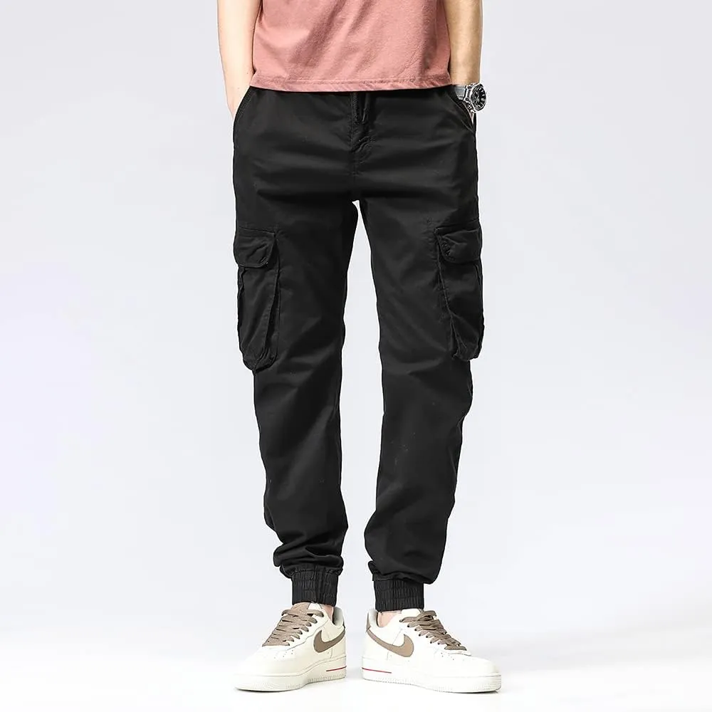 Men's Regular Fit Cargo Pants Drawstring Cotton Multi Pockets Military Pants