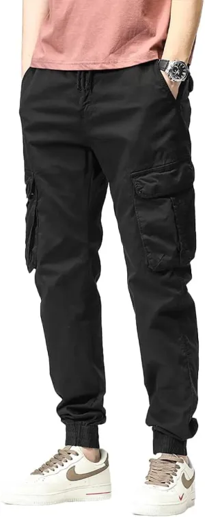 Men's Regular Fit Cargo Pants Drawstring Cotton Multi Pockets Military Pants