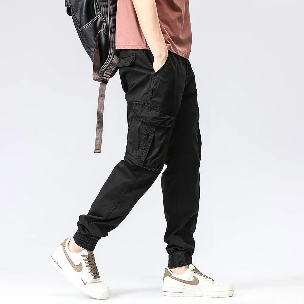 Men's Regular Fit Cargo Pants Drawstring Cotton Multi Pockets Military Pants