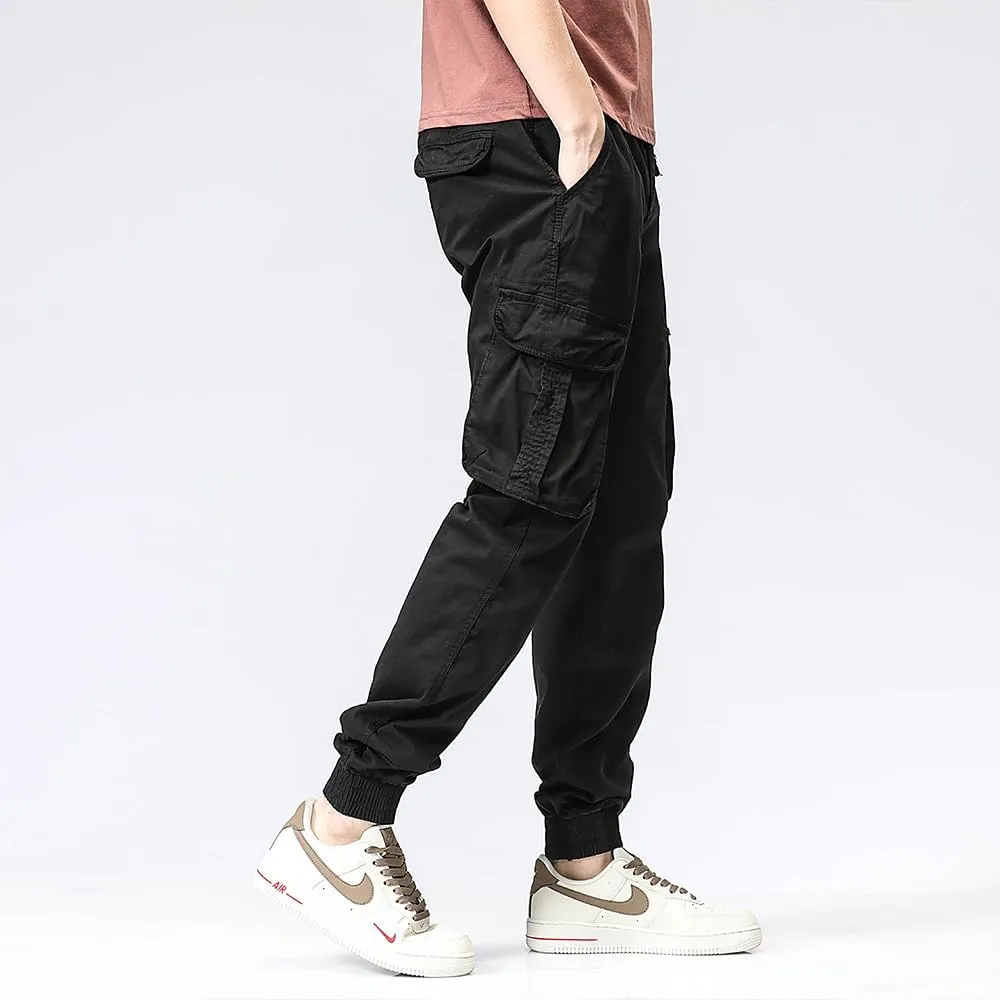 Men's Regular Fit Cargo Pants Drawstring Cotton Multi Pockets Military Pants