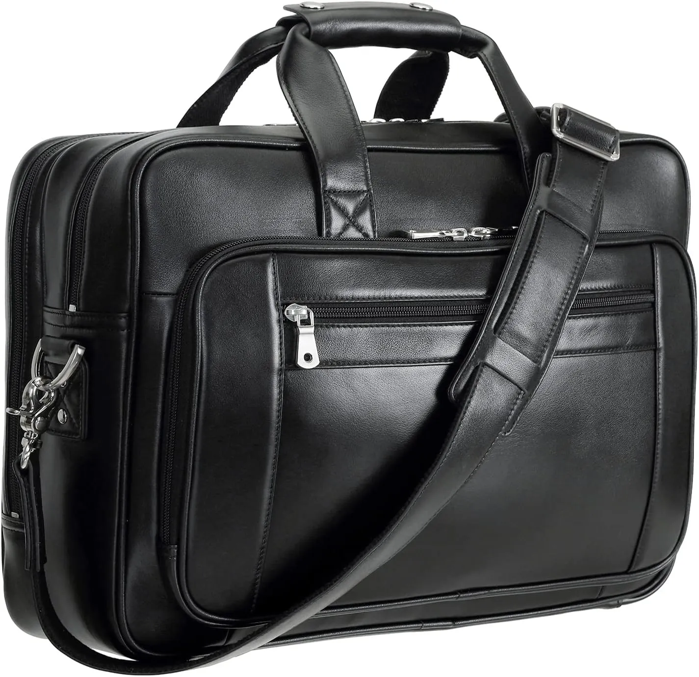 Men's Solid Thick Full Grain Leather 17.3" Laptop Briefcase Classic Messenger Bag Fit Business Travel