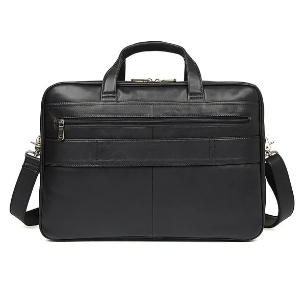 Men's Top Grain Leather Briefcase Black Travel Messenger Bag Laptop Bags