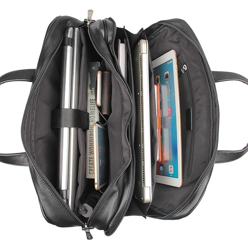 Men's Top Grain Leather Briefcase Black Travel Messenger Bag Laptop Bags