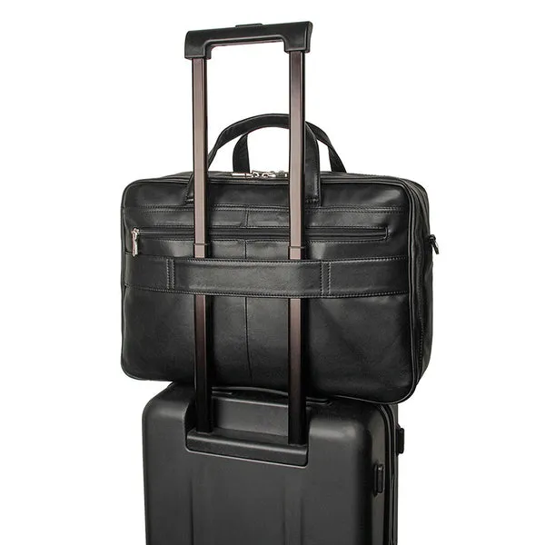 Men's Top Grain Leather Briefcase Black Travel Messenger Bag Laptop Bags