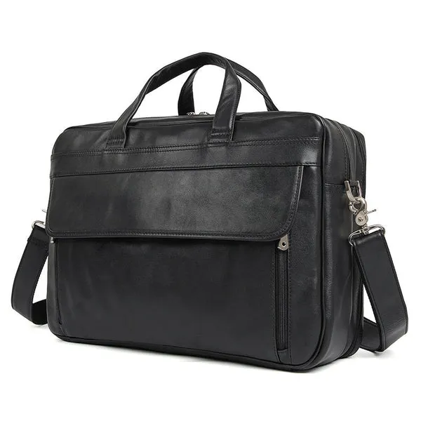 Men's Top Grain Leather Briefcase Black Travel Messenger Bag Laptop Bags