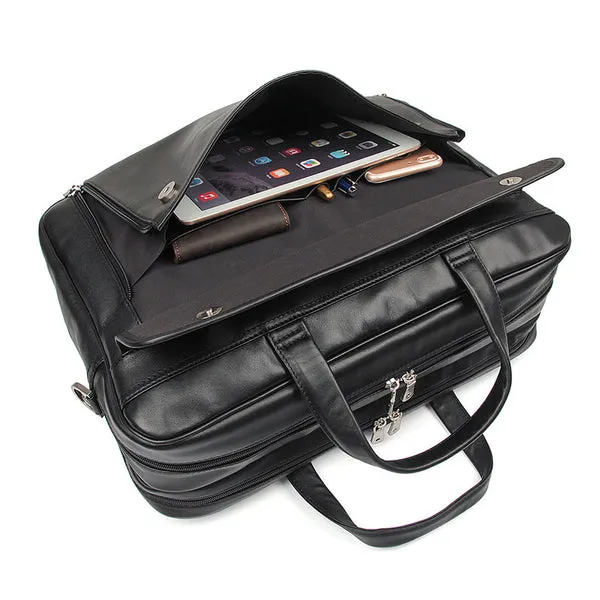 Men's Top Grain Leather Briefcase Black Travel Messenger Bag Laptop Bags