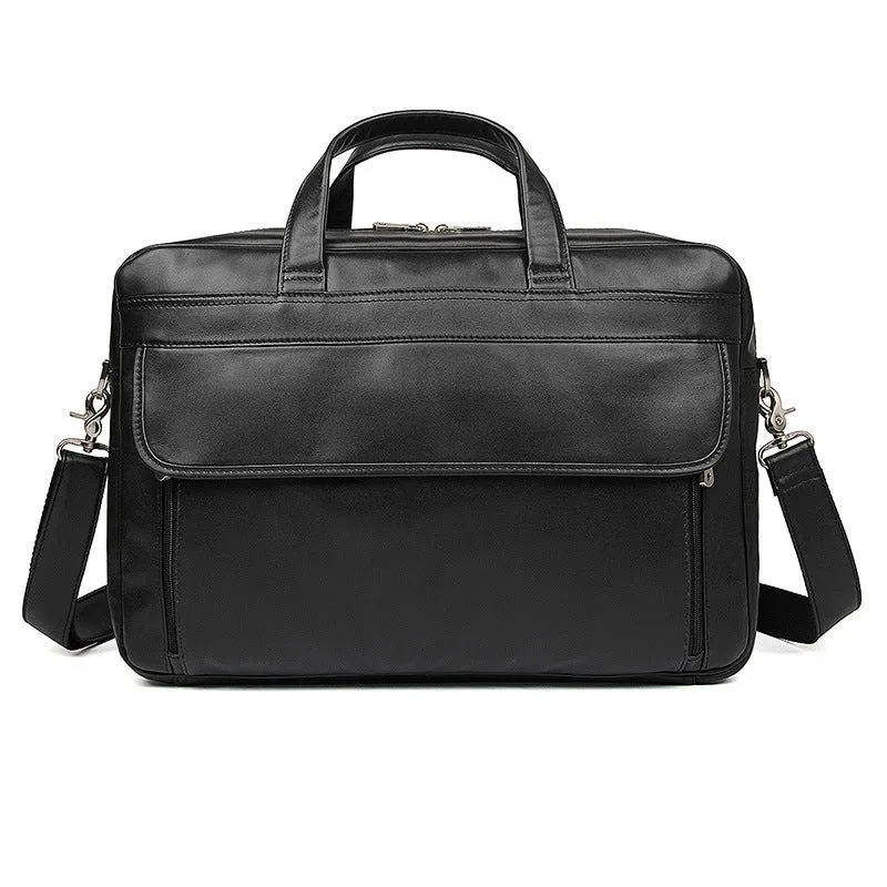 Men's Top Grain Leather Briefcase Black Travel Messenger Bag Laptop Bags