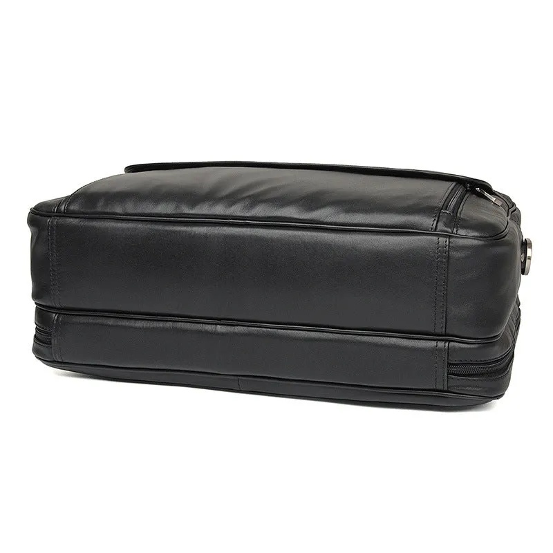 Men's Top Grain Leather Briefcase Black Travel Messenger Bag Laptop Bags