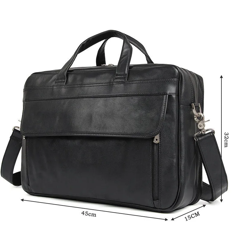 Men's Top Grain Leather Briefcase Black Travel Messenger Bag Laptop Bags