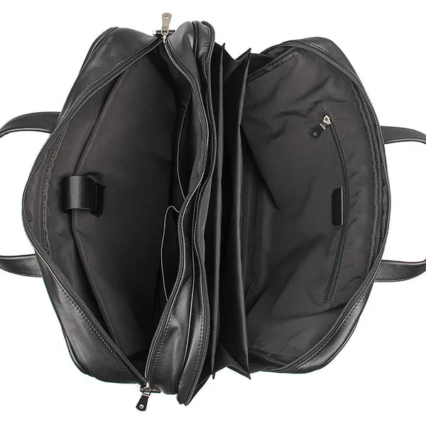 Men's Top Grain Leather Briefcase Black Travel Messenger Bag Laptop Bags