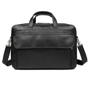 Men's Top Grain Leather Briefcase Black Travel Messenger Bag Laptop Bags