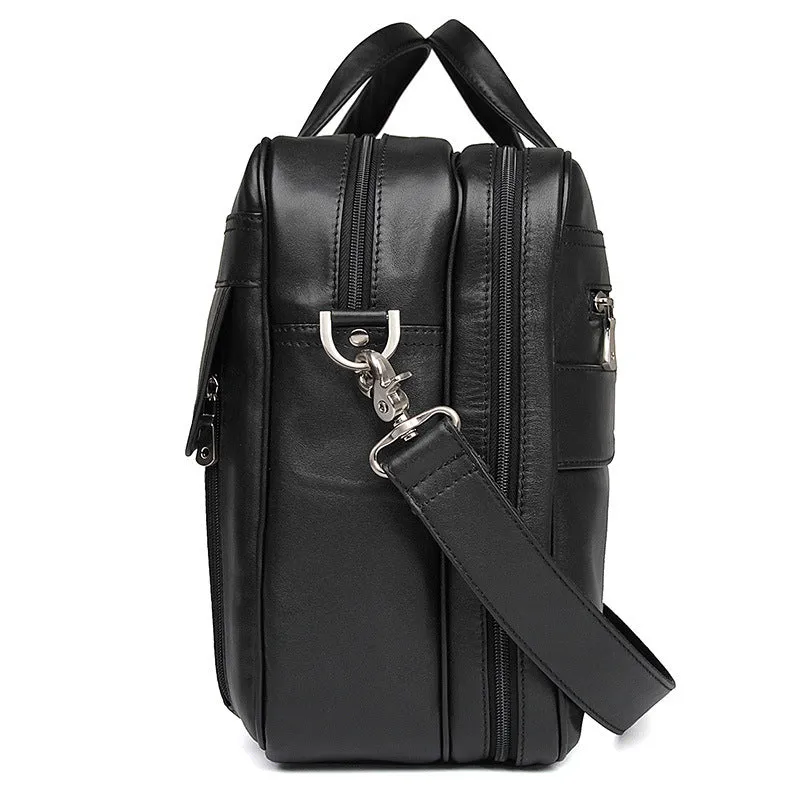 Men's Top Grain Leather Briefcase Black Travel Messenger Bag Laptop Bags