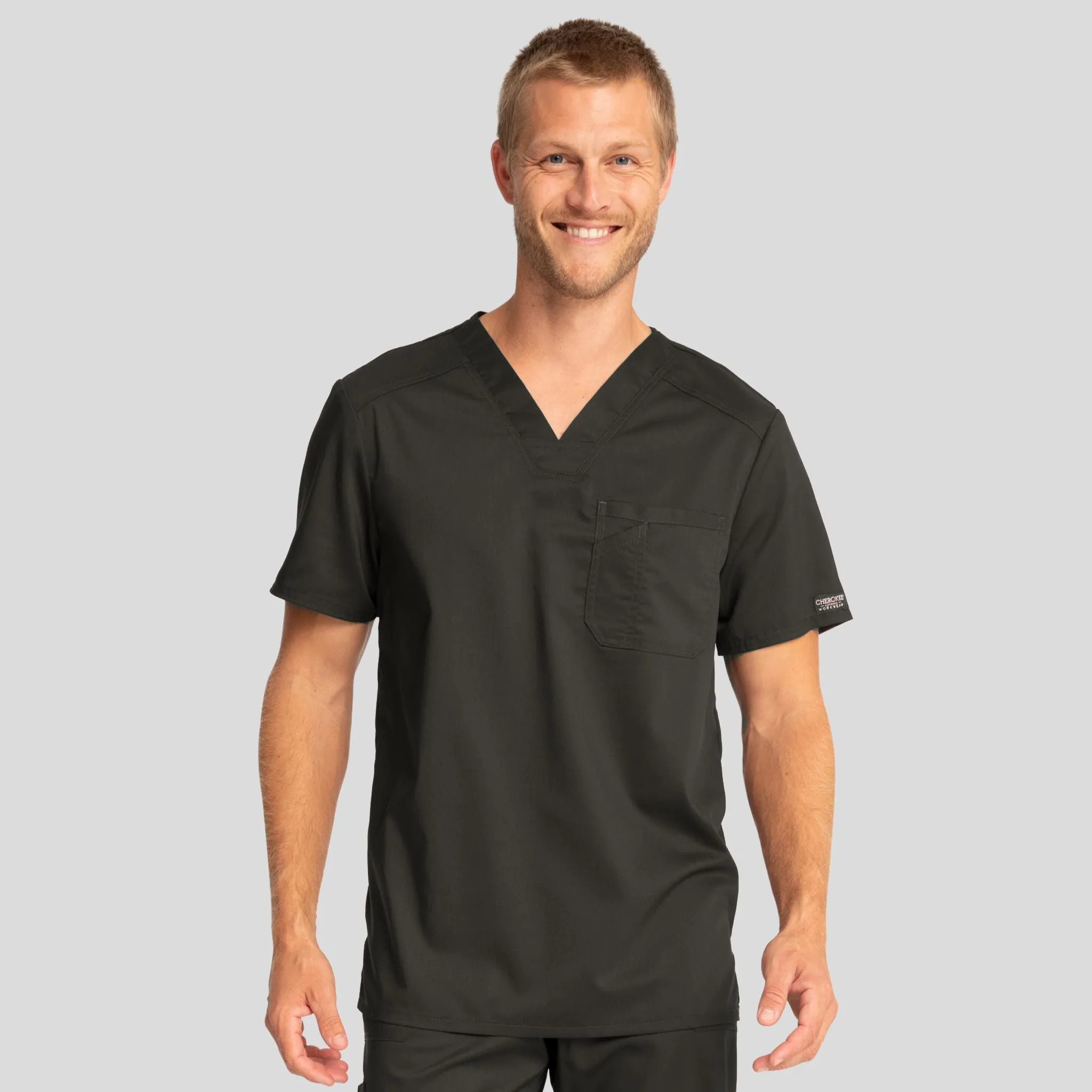Men's V-Neck Solid Scrub Top | Pewter