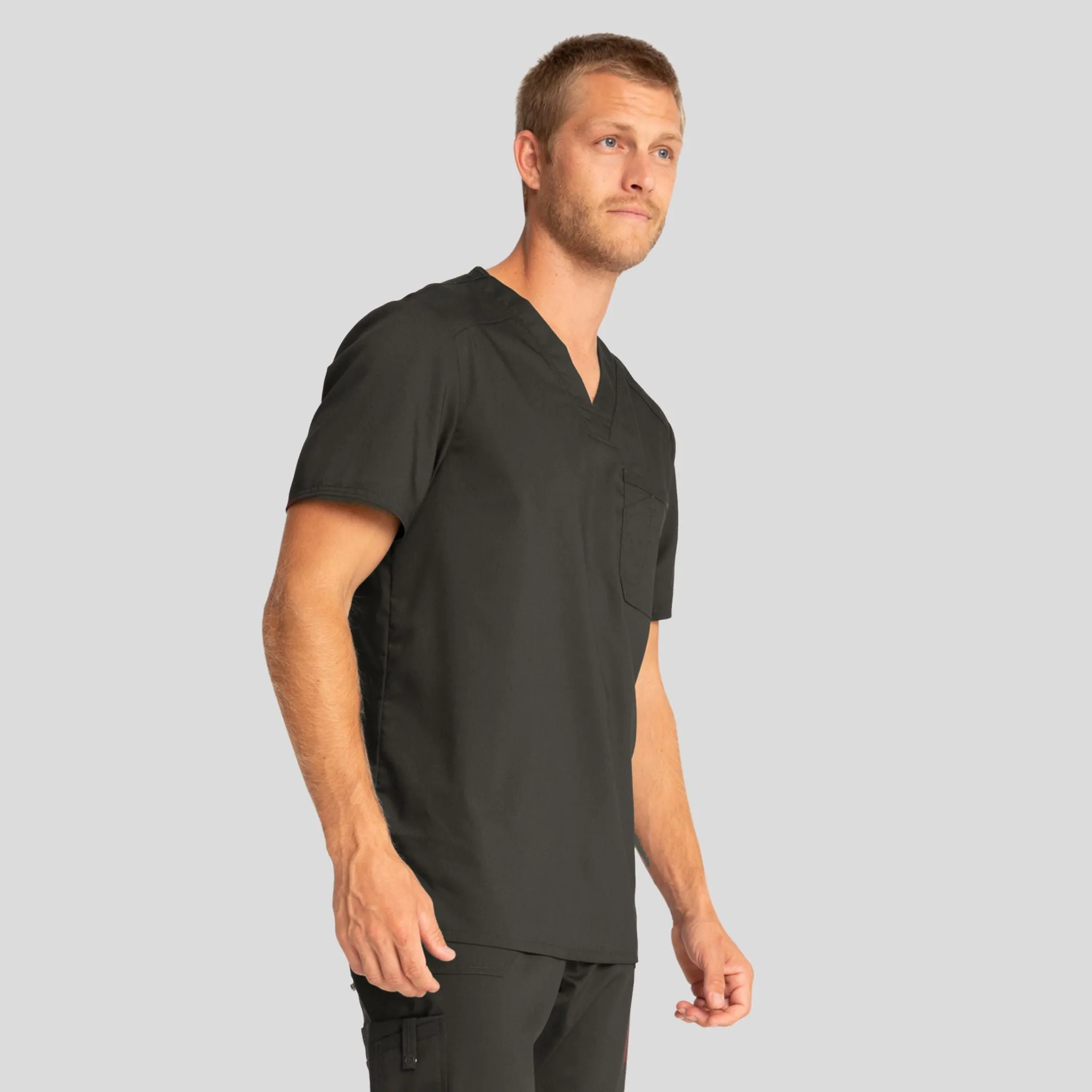 Men's V-Neck Solid Scrub Top | Pewter