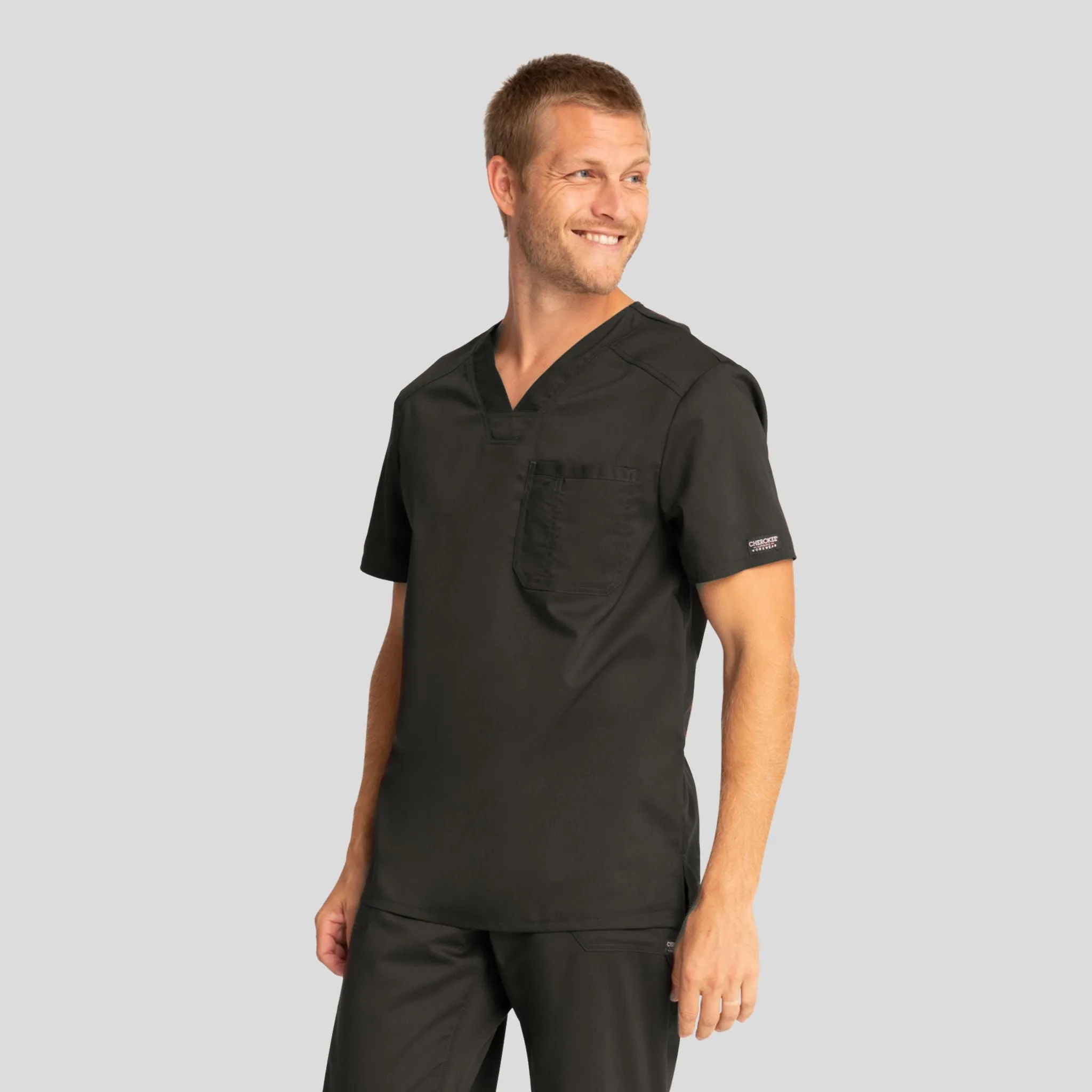 Men's V-Neck Solid Scrub Top | Pewter