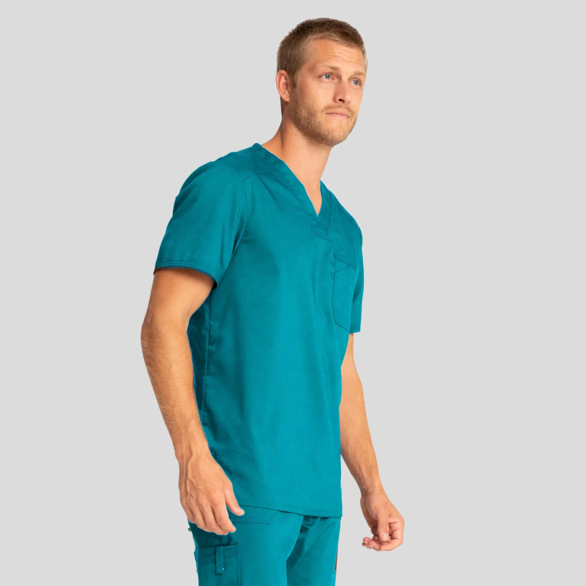 Men's V-Neck Solid Scrub Top | Teal