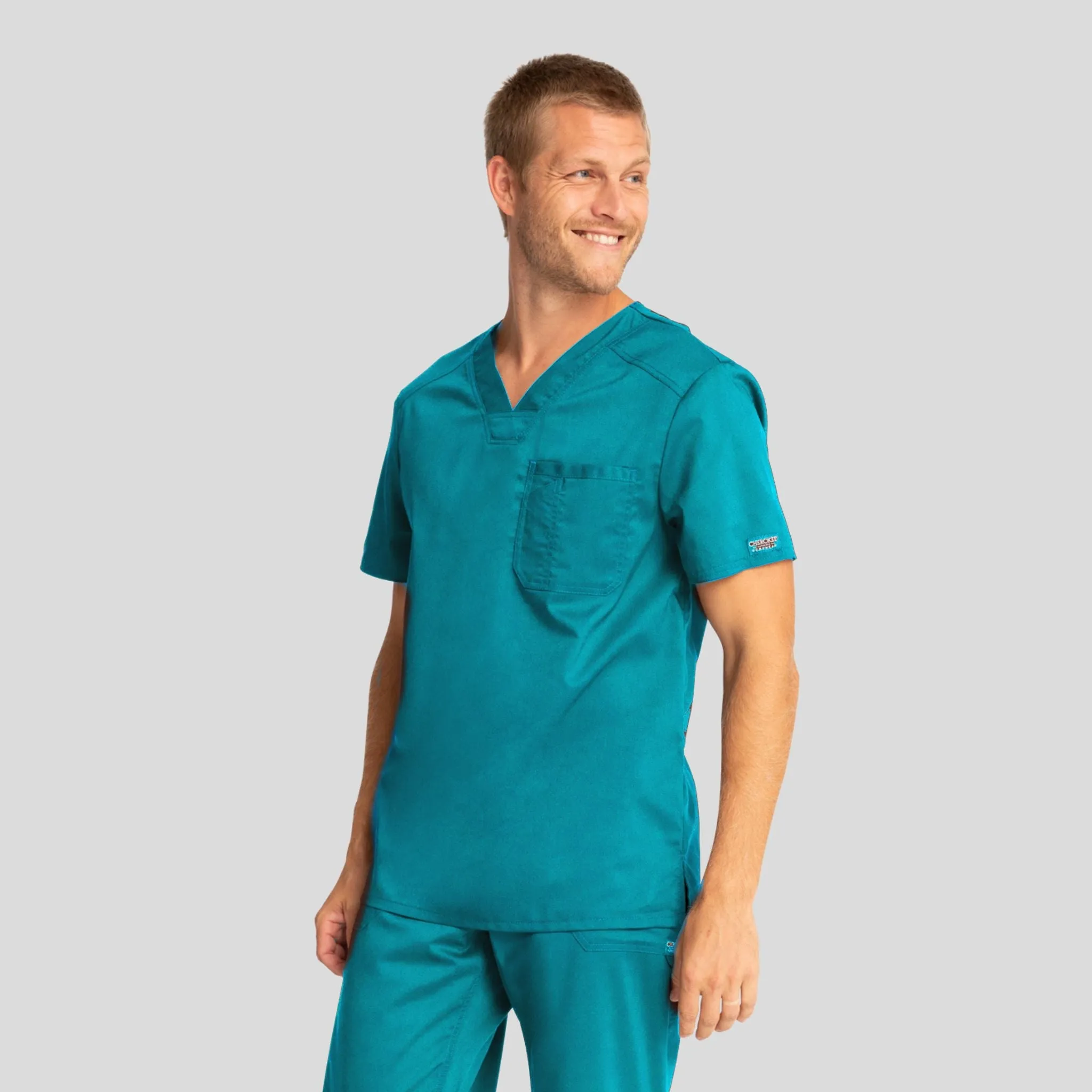 Men's V-Neck Solid Scrub Top | Teal