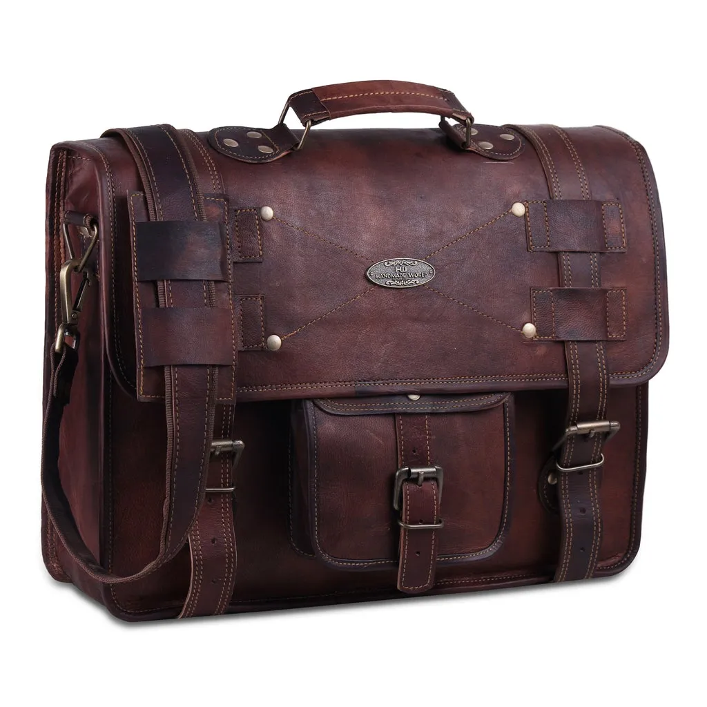Men’s Vintage Brown Leather Laptop Messenger Bag