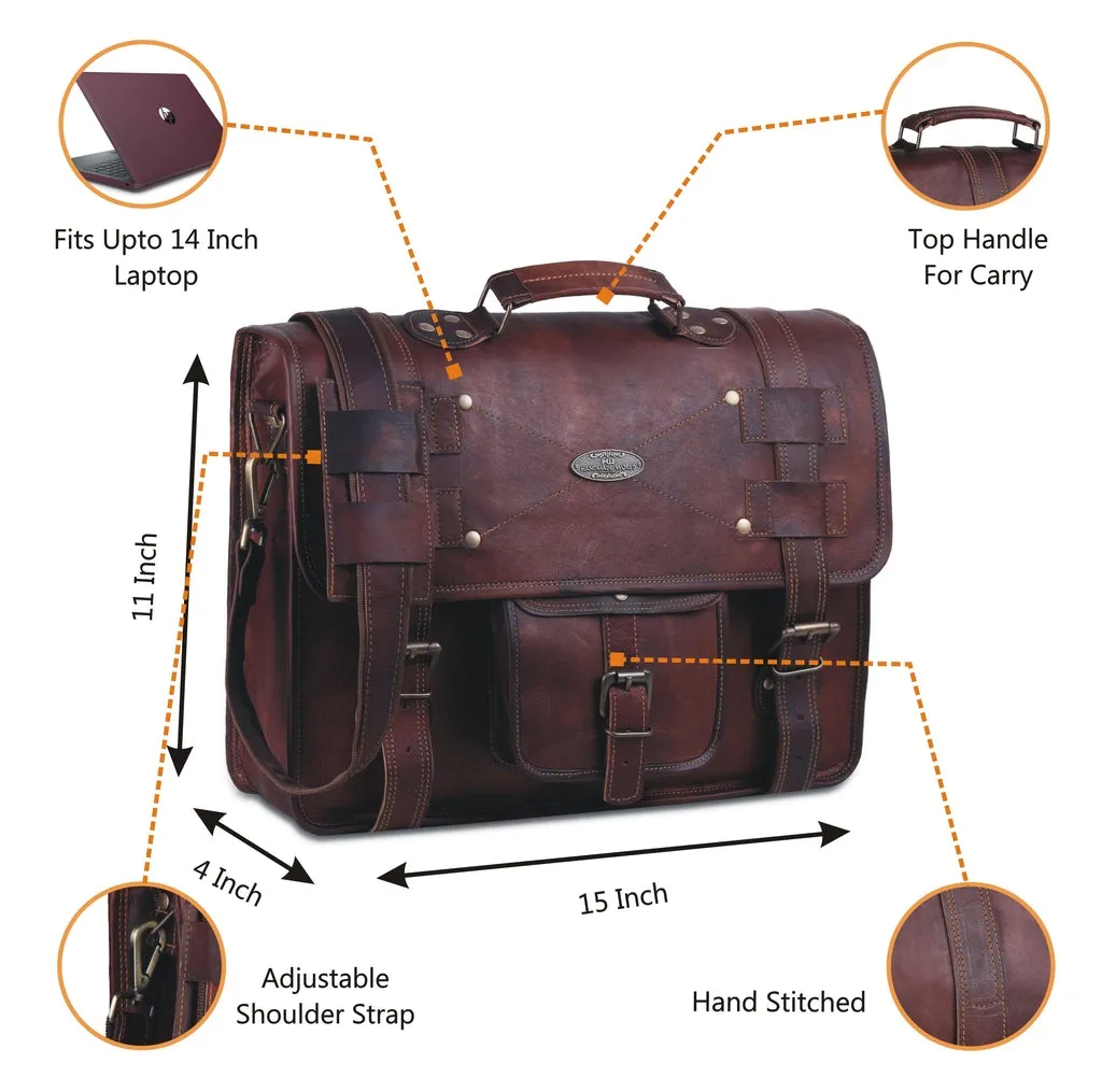 Men’s Vintage Brown Leather Laptop Messenger Bag