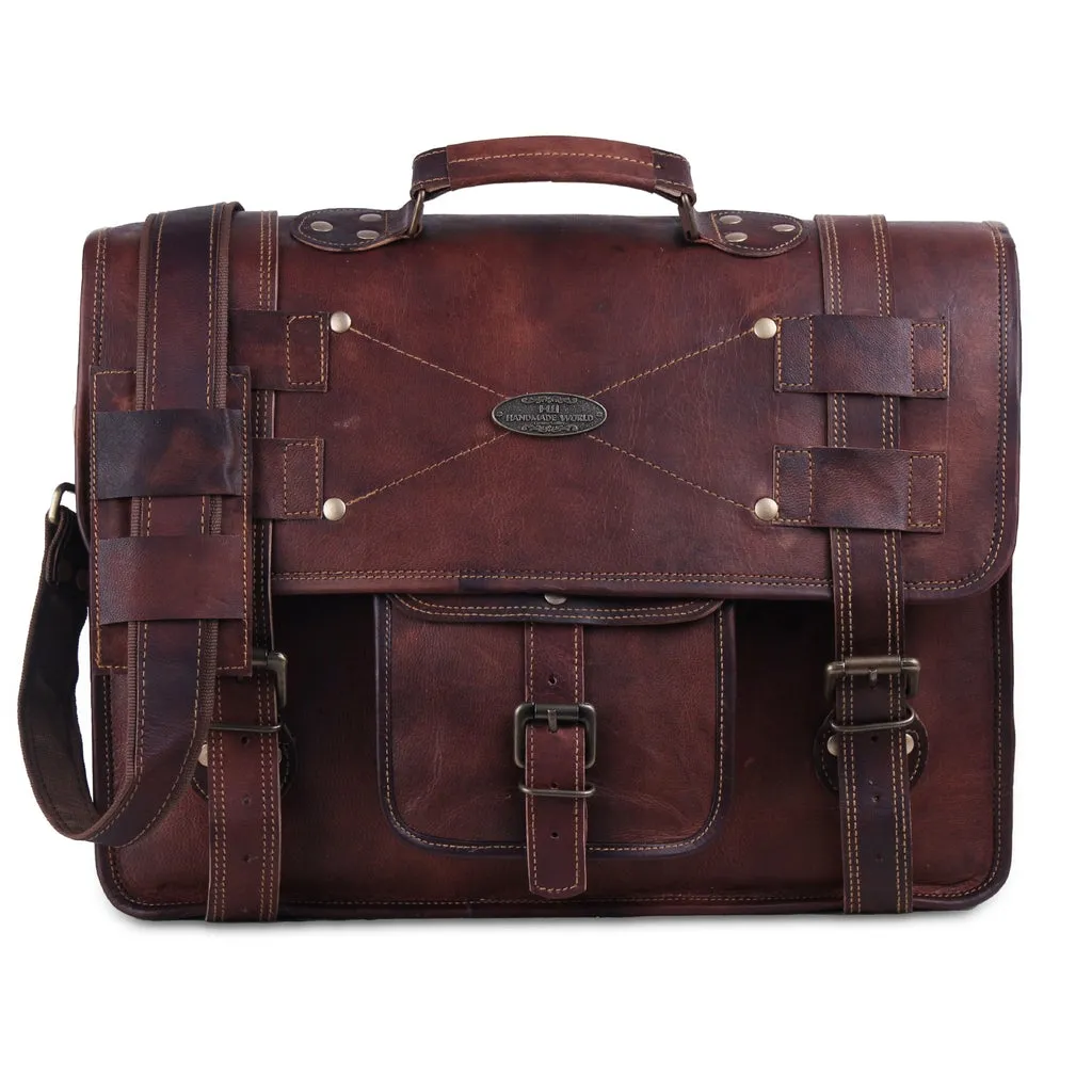 Men’s Vintage Brown Leather Laptop Messenger Bag
