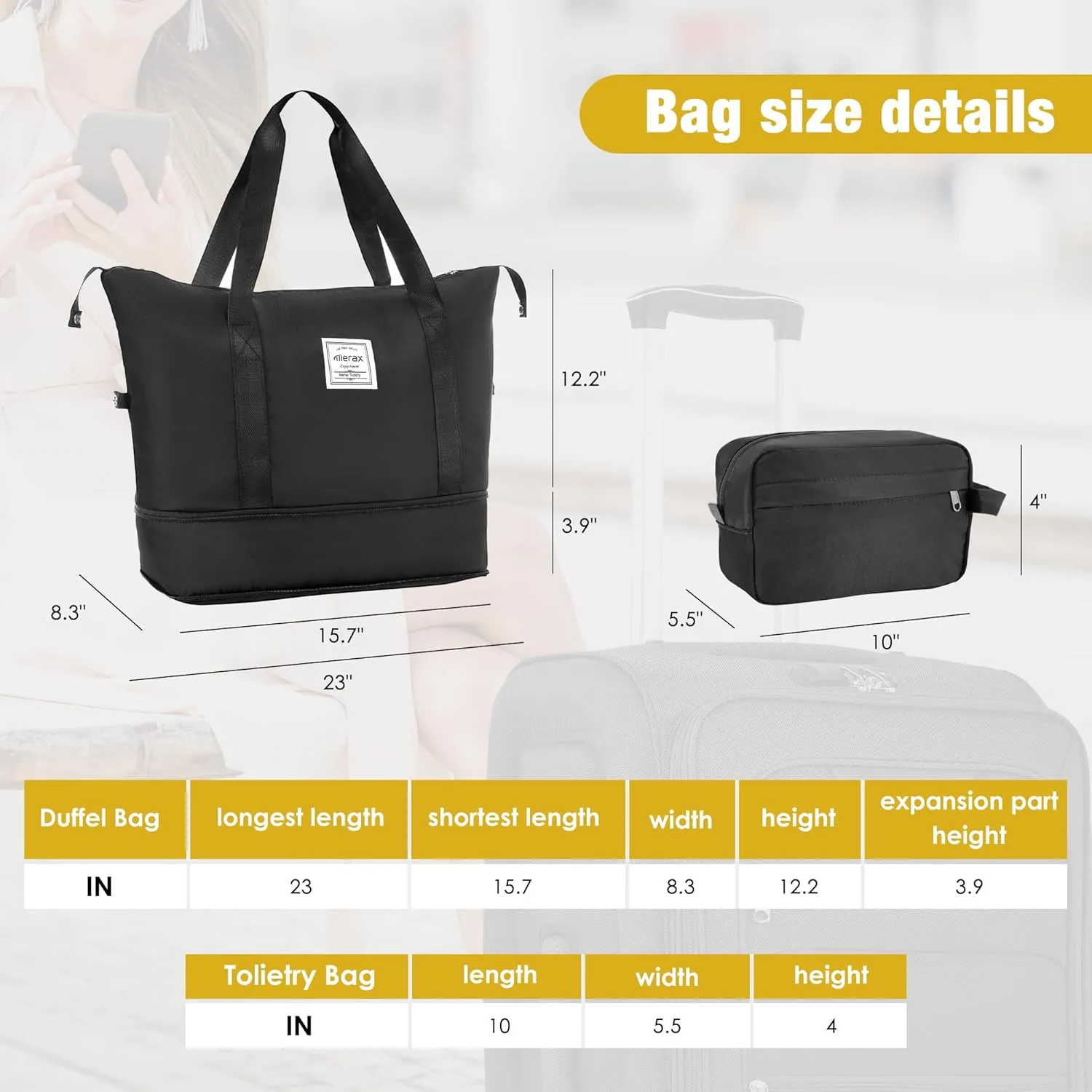Merax Luggage Set, Softside Suitcase 3 Piece, Expandable Lightweight Luggage Sets with Duffel Bag 22" 26" 30" Suitcase with Wheels TSA Lock,Black