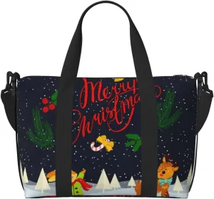 Merry Christmas Elk Travel Bag for Women Men Weekender Bags Carry on Overnight Bag Tote Bag Yoga Gym Bag for Gym, Work, Weekend, Travel, Personal Items