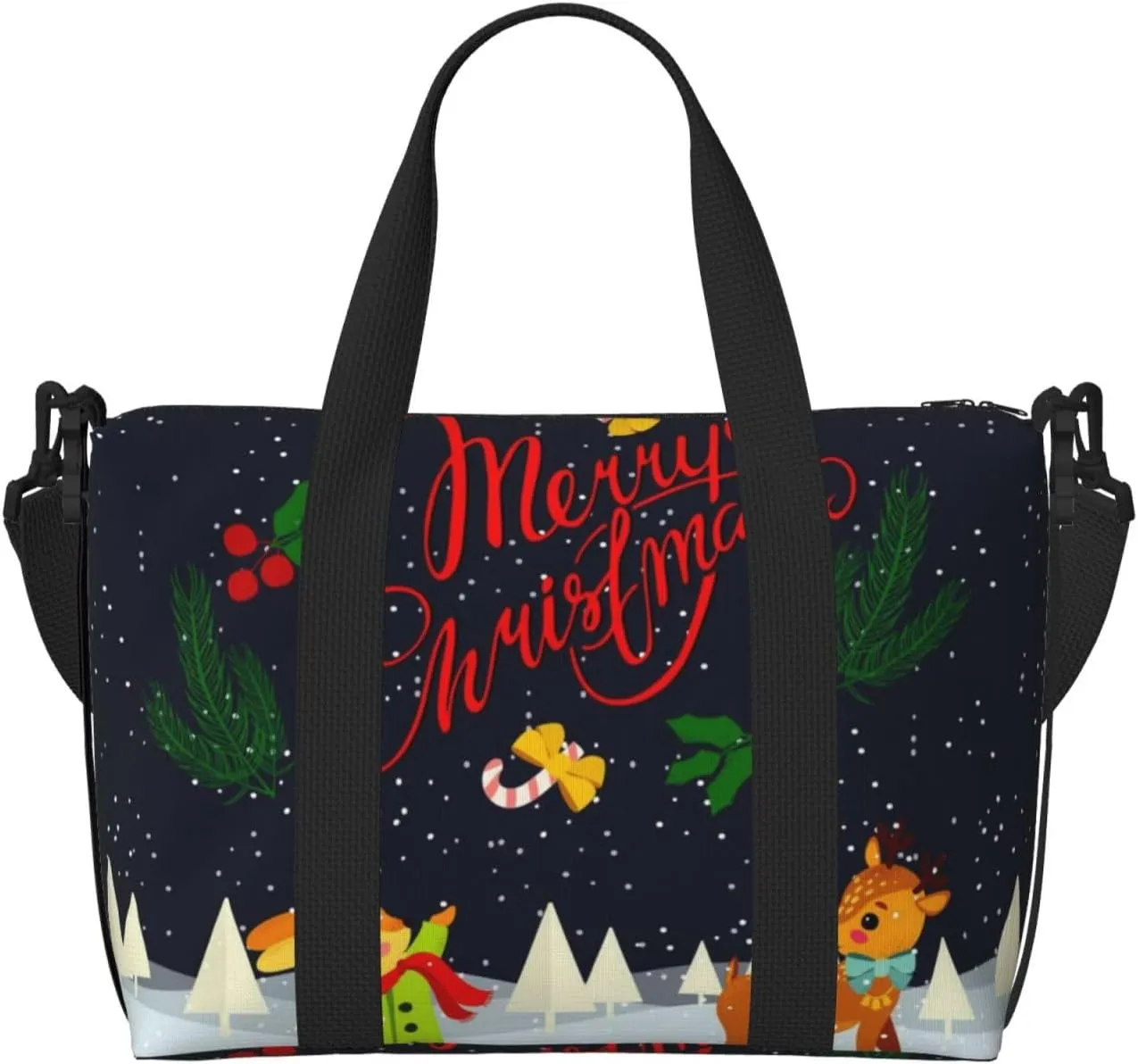 Merry Christmas Elk Travel Bag for Women Men Weekender Bags Carry on Overnight Bag Tote Bag Yoga Gym Bag for Gym, Work, Weekend, Travel, Personal Items