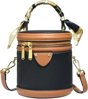 Messenger Bag Cylindrical Shoulder Bags Female Fashion Bucket Bag Ladies Small Handbag Designer Leather Bags Women Leisure Bag (Color : Black Coffee)